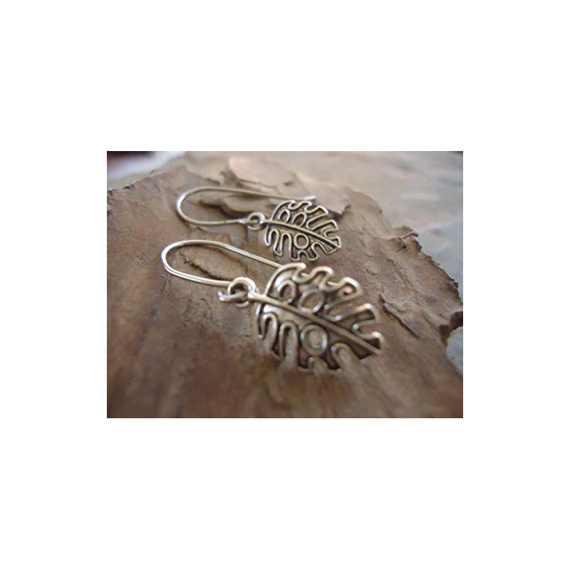Silver leaf monstera, Monstera leaf earrings, handmade hooks