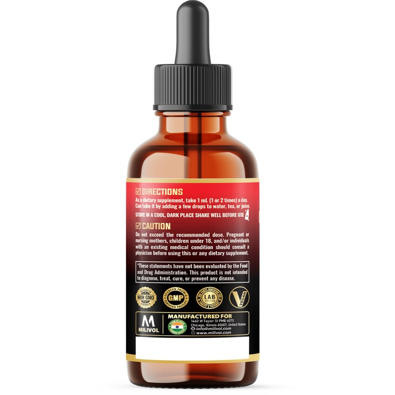 MILIVOL 8in1 Cayenne Pepper Liquid Drops with Ginger, Ceylon Cinnamon,