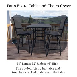 Izzybang Outdoor Bar Height Dining Set Cover for Patio Furniture Bistro Sets 3 Piece Tall Bar Height Waterproof Heavy Duty Patio Bistro Pub Table and Chairs Cover, 69" L x 32" W x 46" H