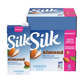 Silk Shelf-Stable Almond Milk, Unsweetened, Dairy-Free, Vegan, Non-GMO Project Verified, 1 Quart (Pack of 6)