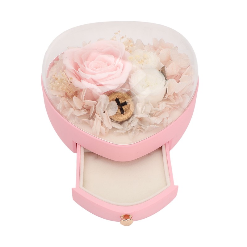 Heart Shaped Jewelry Box Wedding Preserved Flower Necklace Ring Storage