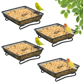 4 Pcs 7x7 Inch Metal Ground Bird Feeder Tray – Rust-Resistant Platform Feeders for Wild Birds and Squirrels – Outdoor Use in Garden, Lawn, or Patio