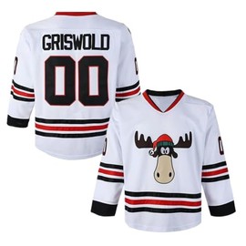 Men's Clark #00 Griswold Movie Hockey Jersey Stitched X-Mas Christmas Vacation (US, Alpha, XX-Large, Regular, Regular, White)