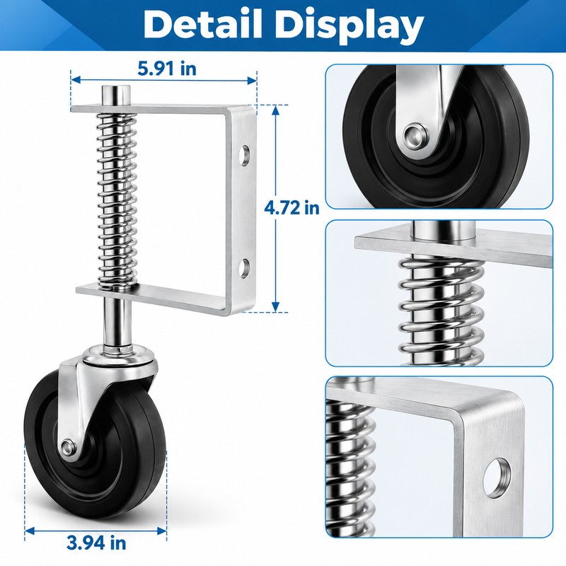 4 Inch Heavy Duty Rubber Gate Caster – Spring-Damped Universal