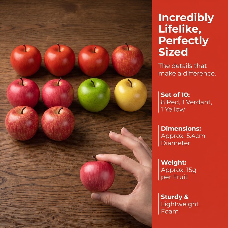 Mtbricey 10 Pcs Foam Artificial Apples 5.4cm Red Green Fake