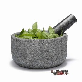 Koville African Natural Granite Mortar and Pestle Set, 2 Cups Stone Grinder Bowl for Guacamole, Salsa, Pill Crusher, Spice, Herb, Garlic, Nut, Heavy Duty Grinder for Kitchen(Angola Silver Black)