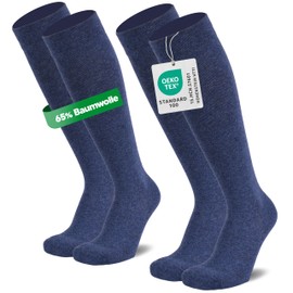 MEDOLY Support Stockings (2 Pairs) with Compression, Travel Socks with 65% Cotton, Compression Stockings for Men and Women - Support Knee Socks without Disturbing Seam, 2 x dark blue, 47 - 50