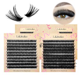 LAKANAKU Lash Clusters Wispy Fluffy Cluster Eyelash Extensions,400 PCS Individual Lashes Cluster 50D+80D Diy Lash Extensions,10-16mm D Curl Lash Extension Clusters, Thin Band Volume Lash Clusters