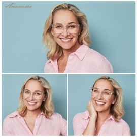 AMOMOMA Oversized Square Reading Glasses for Women,Trendy Blue Light Computer Reader Frame AM6201 C1+C3 1.0 X