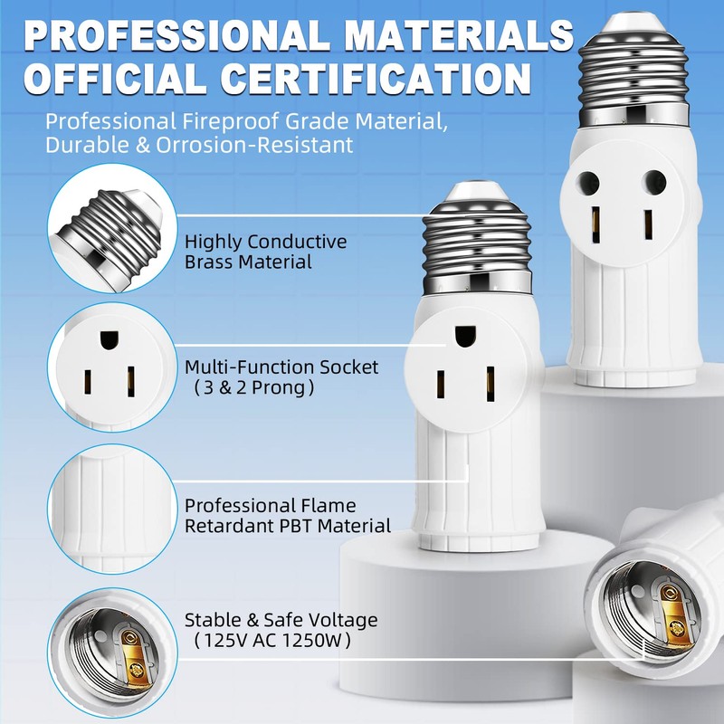Light Socket to Plug Adapter (3 Pack), Light Bulb Outlet