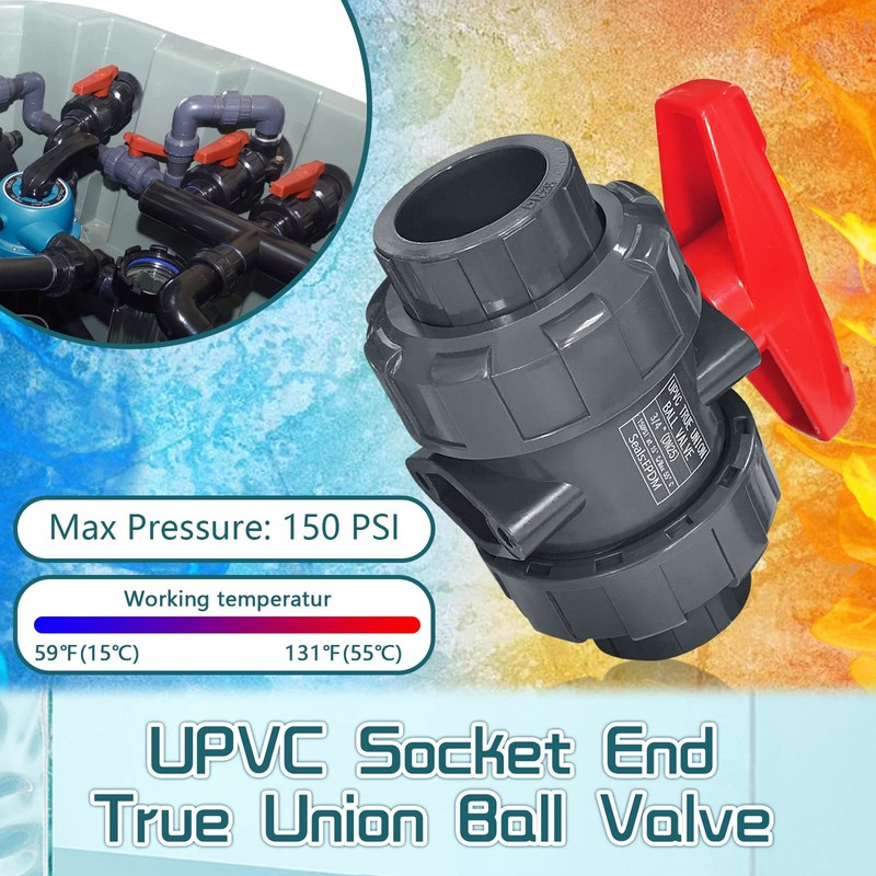 2 Inch UPVC Slip Socket End True Union Ball Valve