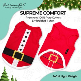 Parisian Pet Dog T-Shirt - Embroidered Santa Outfit - Lightweight Cotton - Sleeveless - Machine Washable - 5XL