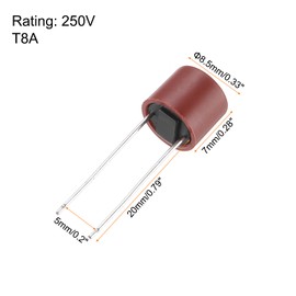 QUARKZMAN Pack of 20 Miniature Cylinder Fuse DIP Mounted Miniature Round Slow Blow Fine Fuses Assortment Micro Fuse for Electronic Parts PCB LCD Repair, T8A 8A 250V, Red