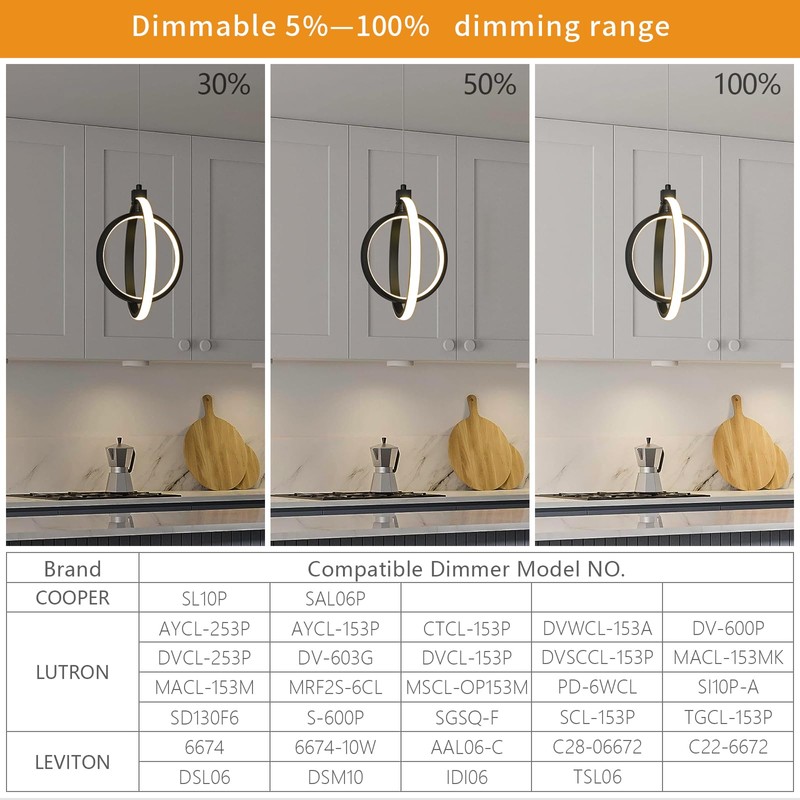 BNHHLZ Modern LED Chandelier Black Ring Pendant Light Fixtures 4000K