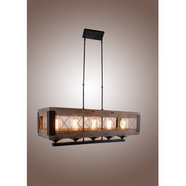 Decomust Cesto Collection Oak Wood Aged Metal Chandelier, Brown