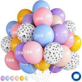 Blue Pastel Balloons, Paw Dog Birthday Party Decorations, Balloons Blue Purple Yellow Pink Balloons Paw Printed Balloons for Boys Girls Blue Puppy Theme Baby Shower Supplies
