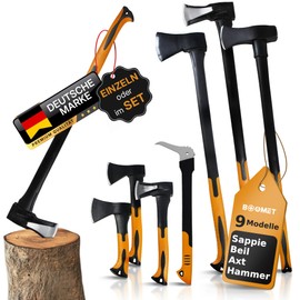 BOOMET Hand Hatchet 500 g · 9 Models: Axe, Sappi, Set · Splitting Hatchet with Fibreglass Handle · Axes for Wood Split in Mini, Small, Large · Universal Axe for Outdoor & Survival
