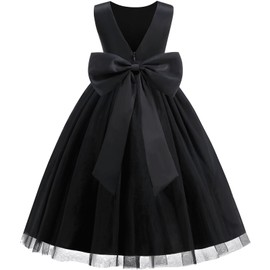 Galluria Flower Girl Dress Girls Dresses Wedding Satin V-Back Pearls for Pageant Prom Ball Gowns Party Black120