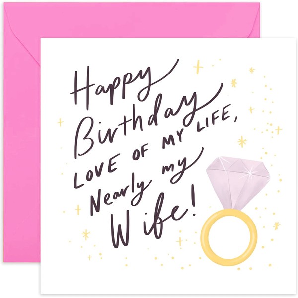 Old English Co. Happy Birthday Card for Fiancée - Birthday Card for Nearly Wife - Last Year As a Miss - Cute Birthday Card for Her | Blank Inside with Envelope