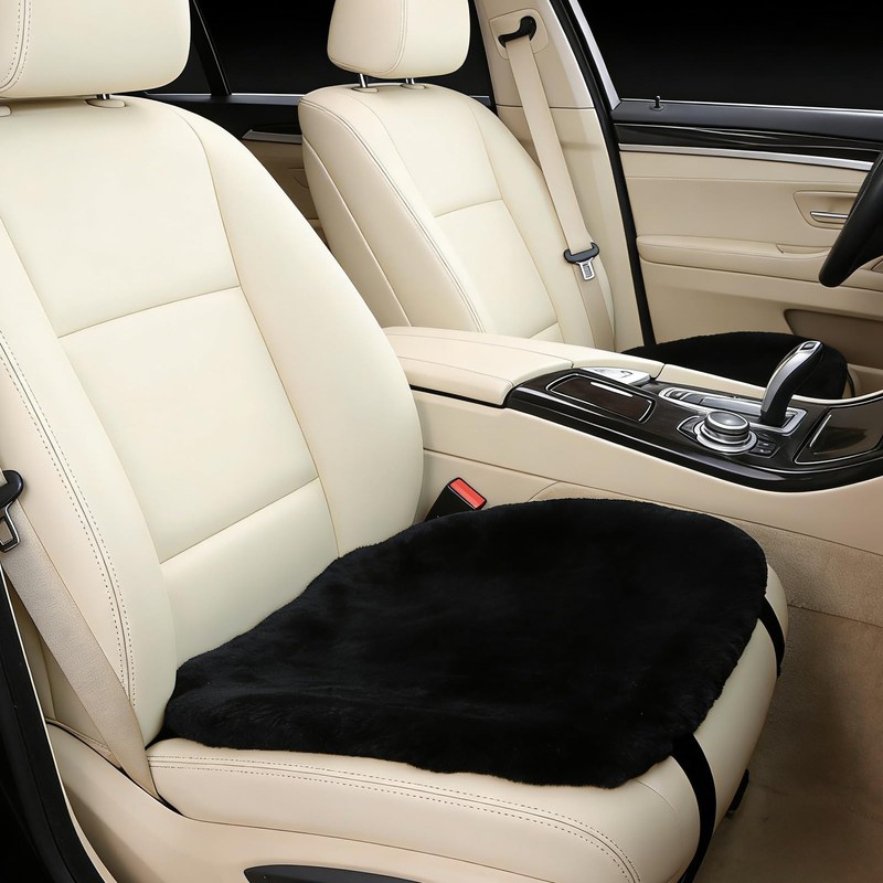 OGLAND Black Genuine Sheepskin Car Seat Cover for Fuzzy Fur