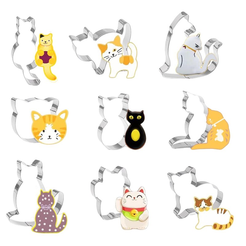 9-Piece Cat Cookie Cutter Set - 9 Unique Cat Shapes