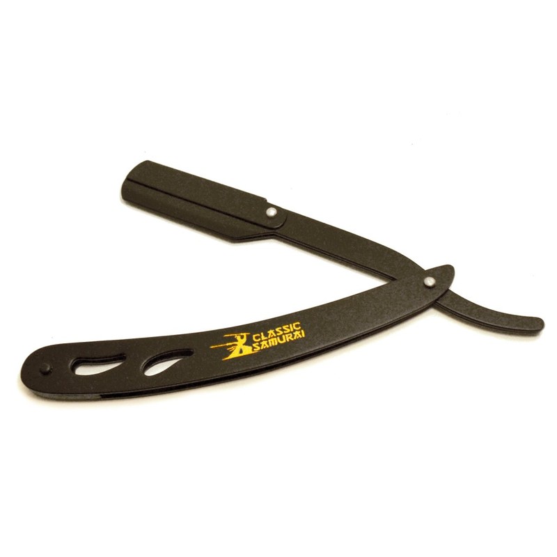 Classic Samurai CS-102 Matte Black Folding Straight Razor, Shavette with