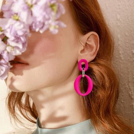 70s Earrings for Women Retro Earrings Acrylic White Earrings for Women Dangle Disco Earrings 70s Jewelry Groovy Earrings 70s Accessories (Style2- Hot Pink)