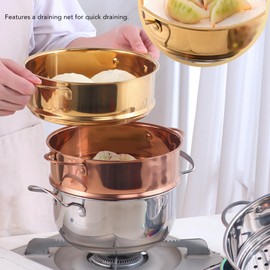 Food Steamer Basket, Stainless Steel Steamer Grid with Double Handle Bun Steamer Rack for Pressure Cooker, Steaming Colander Kitchen Cookware (Gold)