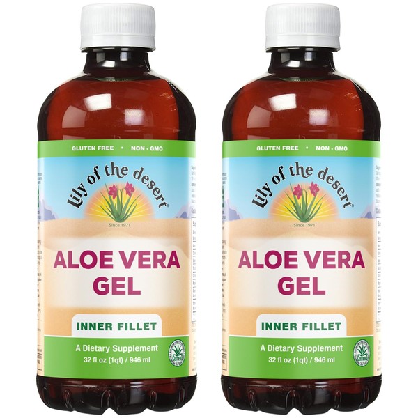 Lily of the Desert Aloe Vera Gel - Inner Fillet Thicker Consistency Aloe Vera Drink with Natural Vitamins, Digestive Enzymes for Gut Health, Stomach Relief, Wellness, Glowing Skin, 32 Fl Oz (Pack of 2)