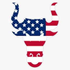 HOF Trading Brahma Bull Head American Flag Vinyl Sticker Waterproof Decal Laptop Wall Window Bumper Sticker 5"