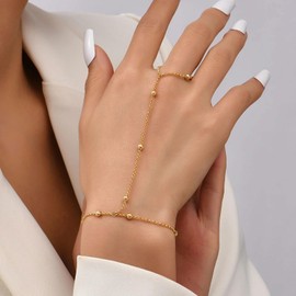 Hand Chain Ring Bracelet Hand Chain Non Tarnish Dainty Bracelets for Women Trendy, Brass Link Chain Bracelet Set for Women Stack 14K Gold Plated Brass Link Bracelets Jewelry for Women
