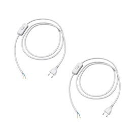 ledscom.de Euro Plug Type C with Textile Cable, Switch, 2 m, White, 2 x 0.75 mm², Pack of 2