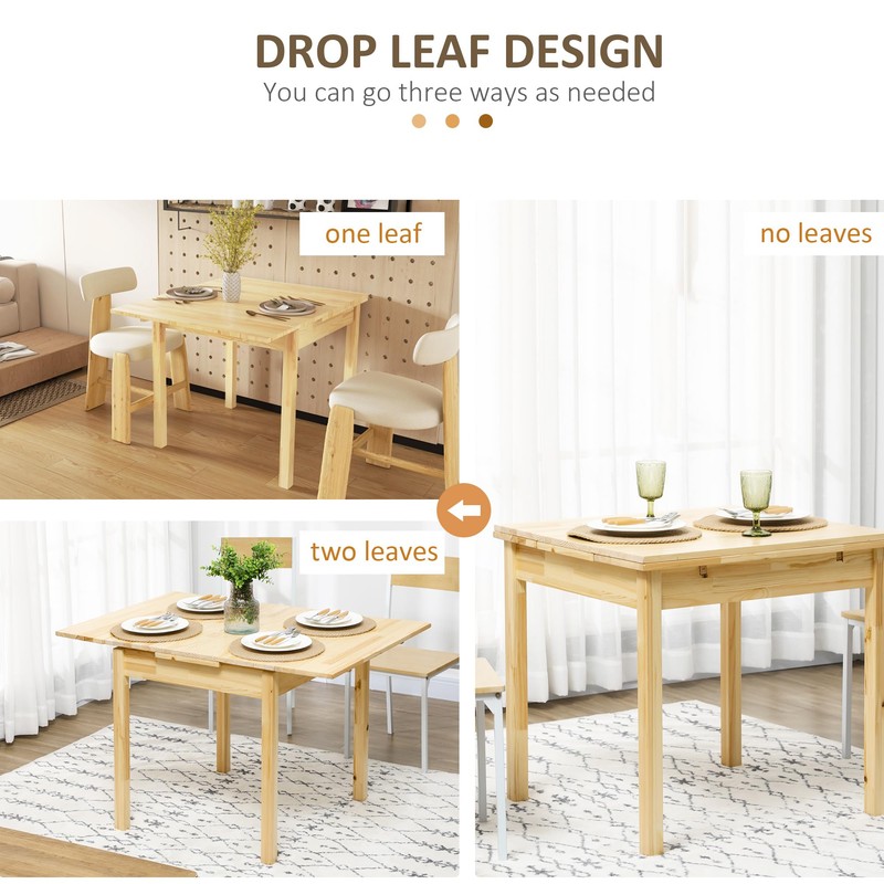 HOMCOM Folding Dining Table, Pine Wood Drop Leaf Table, Foldable