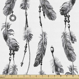 Ambesonne Tribal Fabric by The Yard, Bohemian Feathers and Beads on Thread Graphic Pattern Art, Decorative Fabric for Upholstery and Home Accents, 10 Yards, Grey Charcoal