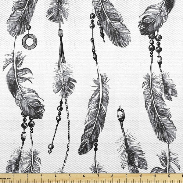 Ambesonne Tribal Fabric by The Yard, Bohemian Feathers and Beads