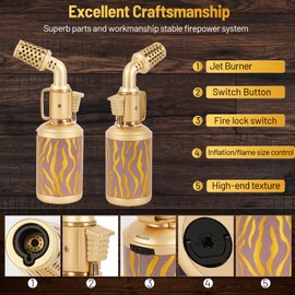 Blow Torch, Professional Kitchen Cooking Butane Torch with Safety Lock Adjustable Refillable Multipurpose Flame Refillable BBQ, Baking, Brulee Creme, Crafts and Soldering(Butane Gas Not Included)