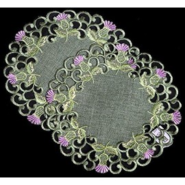 Justina Claire Pair of Doilies (small) in a Balmoral Thistle Design (Green)