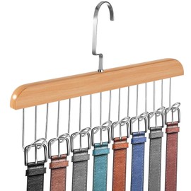 Belt Hanger for Closet,Wooden Belt Organizer with 8 Hooks Max 24 Belts,Bra Hanger Scarf Organizer Tie Rack 360 Degree Rotating Multifunctional Rack for Belt Tie Bra Scarf Tank Top Accessories