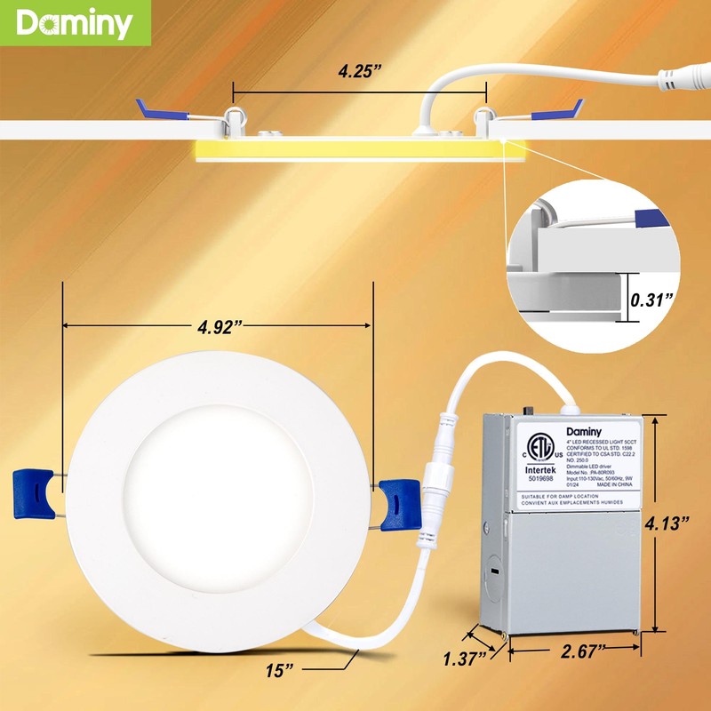 DAMINY 12 Pack 4 Inch 5CCT LED Recessed Light with