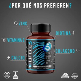 Biotina Colágeno Vitamina Zinc Calcio Cápsulas Lifeed5