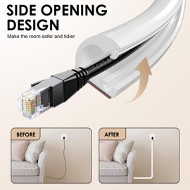 1M White Cable Trunking for Electric Cables, Flexible Side Opening Cord Tidy Hiders Conduit Trunking Wires Organiser TV Cord for Hide Wires on Wall Floor of Home & Office