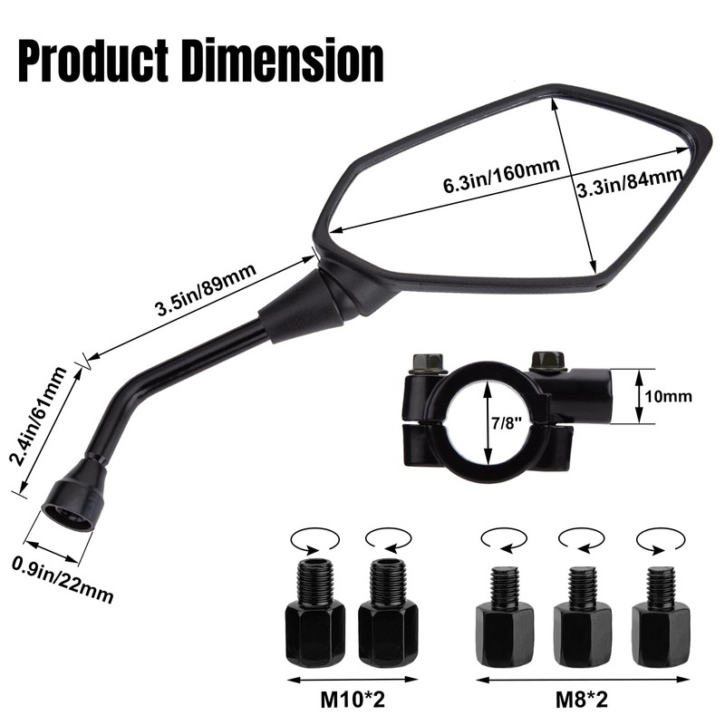 CICMOD Motorcycle Side Rearview Mirrors for Scooter ATV Cruiser Moped,