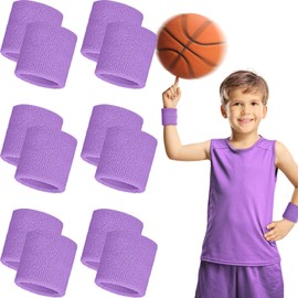 Bememo 12 Pack Wrist Sweatbands Sports Wristbands Tennis Sweatbands for Men and Women Absorbent Cotton Wristband for Working Out, Football, Basketball, Sports(2.36 Inch,Purple)