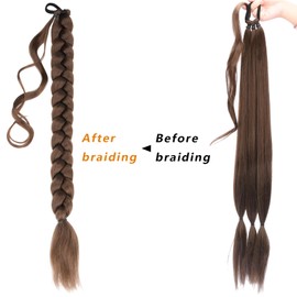 Gledola Long Braided Ponytail Extension 30 Inch Pre stretched Braiding Hair Extensions DIY Braid Ponytail Synthetic Hair Piece (Dark Brown, 30 inches)