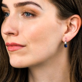 Diamond Treats 925 Sterling Silver Earrings for Women with Blue Cubic Zirconia Stones, Sapphire Blue Earrings for Women, Sterling Silver Drop Earrings for Women, Leverback Earrings in 925 Silver