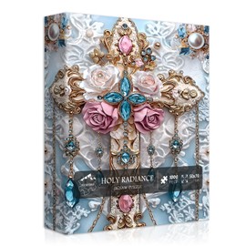 PICKFORU Jesus Cross Puzzles for Adults 1000 Pieces, Christian Religious Catholic Cross Flower Jigsaw Puzzle, Floral Art Faith Challenge for Adults