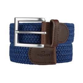 Pierrot Men's Braided Belt, Fabric Belt, Stretch Belt, Braided Belt, Elastic Belt, Golf Belt for Men, Craft Manufacture, Electric Blue