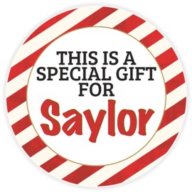 This is a Gift for Saylor - 10 Pack Circle Stickers 3 Inch - Candy Cane Merry Christmas Gift Tag Present Tree Holiday Custom Name Santa Claus