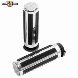 Custom Chrome Chrome 1' 'Handlebar Hand Grips Fits For Harley Davidson Cable Throttle 1973-Up