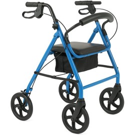 Caring Steel Rollator Walker for Seniors – Foldable Adult Rolling Walker with 6” Wheels, Adjustable Handles, Padded Seat & Storage – Lightweight Mobility Aid, 300 lb. Limit, Light Blue